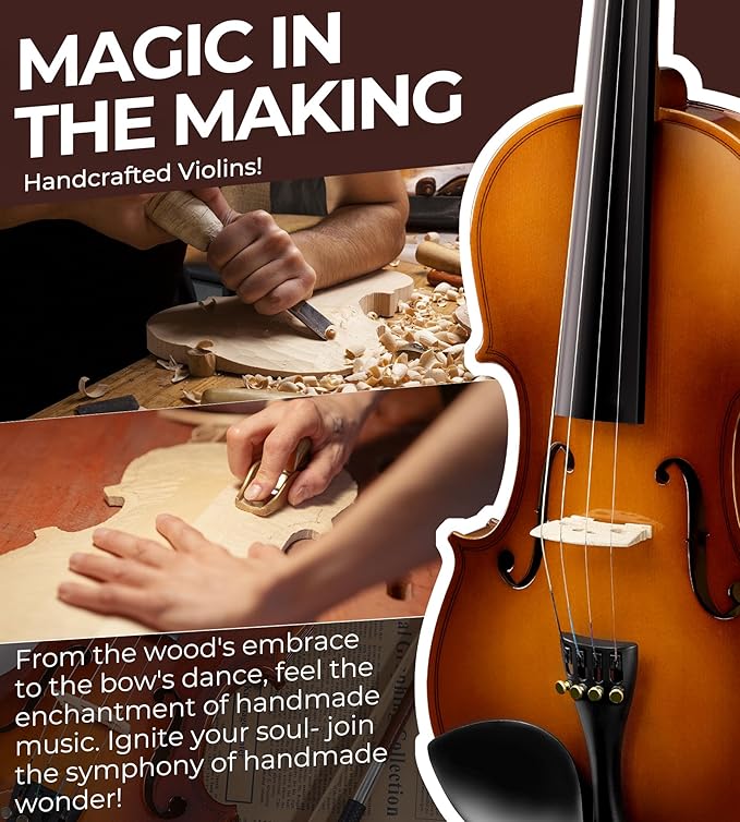 Vangoa Violin 1/2 Size Set Fiddle, Handcrafted Half Size Starter Acoustic Violins Kit with Solid Wood Side Board, Lightweight Hard Case for Beginners Learners, Children, Kids, Adults, Right Handed