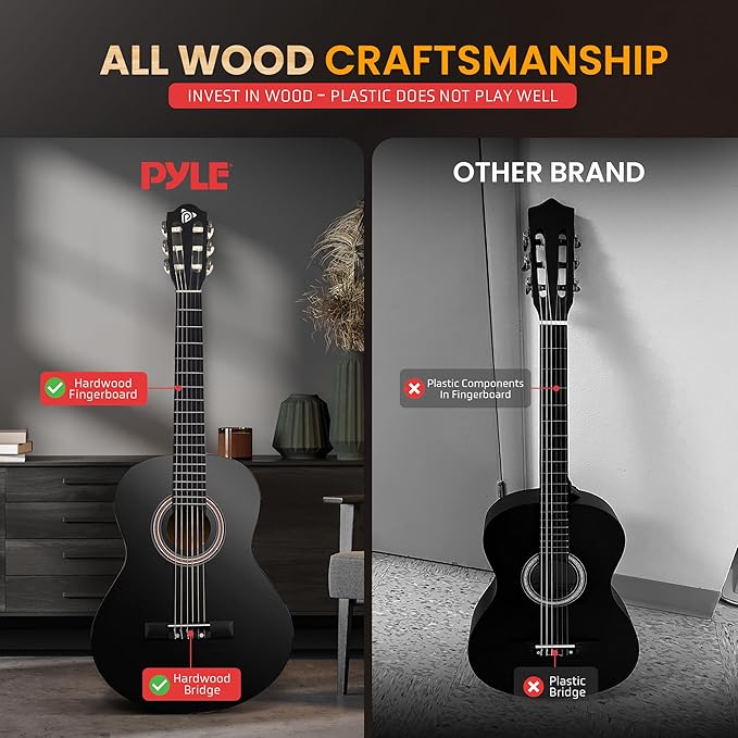 Pyle 6 String Acoustic Guitar, Right, 3 Black, Gloss, 36" (PGACLS82BK.X9)