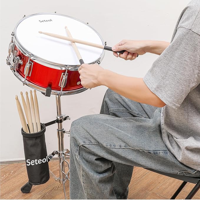 Snare Drum Set, 14" x 5.5" Marching Snare Drum with Stand & Storage Padded Bag + Silent Mute Pad + Drums Sticks + Drumstick Holder + Drums Key + Damper Gels for Adults Kids Beginners (Red)