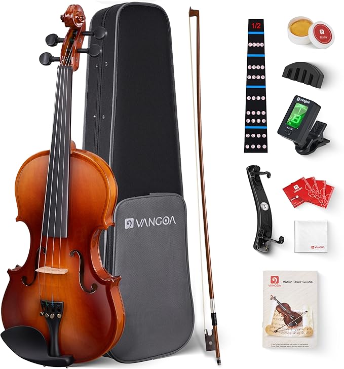 Vangoa Violin 1/2 Size for Kids Beginners Full Set, Spruce Childrens Fiddle Half Size Bundle Medium Acoustic Violins Starter Kit Package w/Side Solidwood, Hard Case for School Students Ages 6-9
