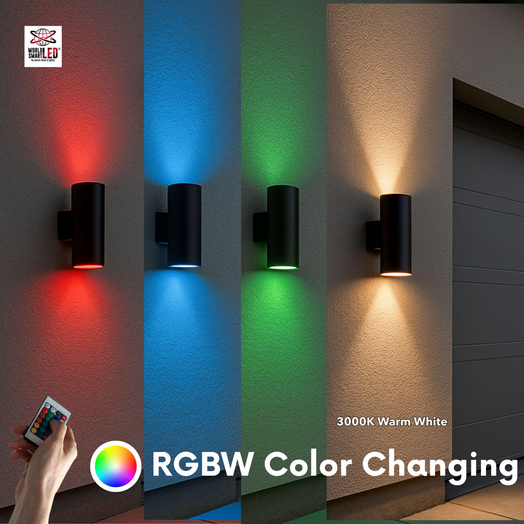 LED Up Down Light 18W RGBW 3000k | Modern Outdoor Lights for Porch Patio Light | Aluminum Cylinder and Tempered Glass Cover | Waterproof | Wall Sconce Multicolor- 2x18W RGBW (36W) Total