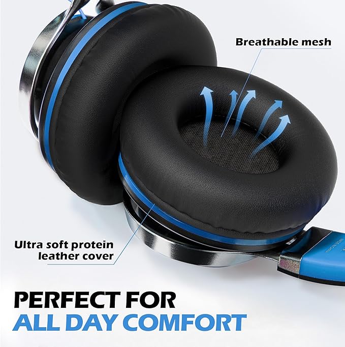 AILIHEN C8 Headphones Wired, On-Ear Kids Headphones with Microphone and Volume Control Foldable Corded Stereo 3.5mm Headset for School Teens Smartphones Chromebook Laptop Tablets Travel (Black Blue)