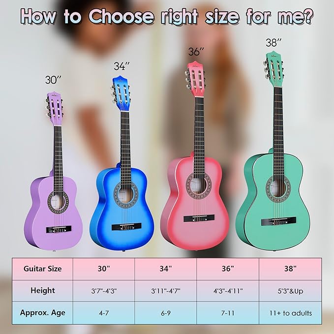 ADM Beginner Acoustic Classical Guitar 30 Inch Nylon Strings Wooden Guitar Bundle Kit for Kid Boy Girl Student Youth Guitarra Online Lessons with Gig Bag, Strap, Tuner, Extra Strings, Picks,Black 1