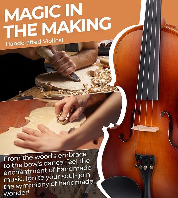 Vangoa Violin 1/2 Size for Kids Beginners Full Set, Spruce Childrens Fiddle Half Size Bundle Medium Acoustic Violins Starter Kit Package w/Side Solidwood, Hard Case for School Students Ages 6-9