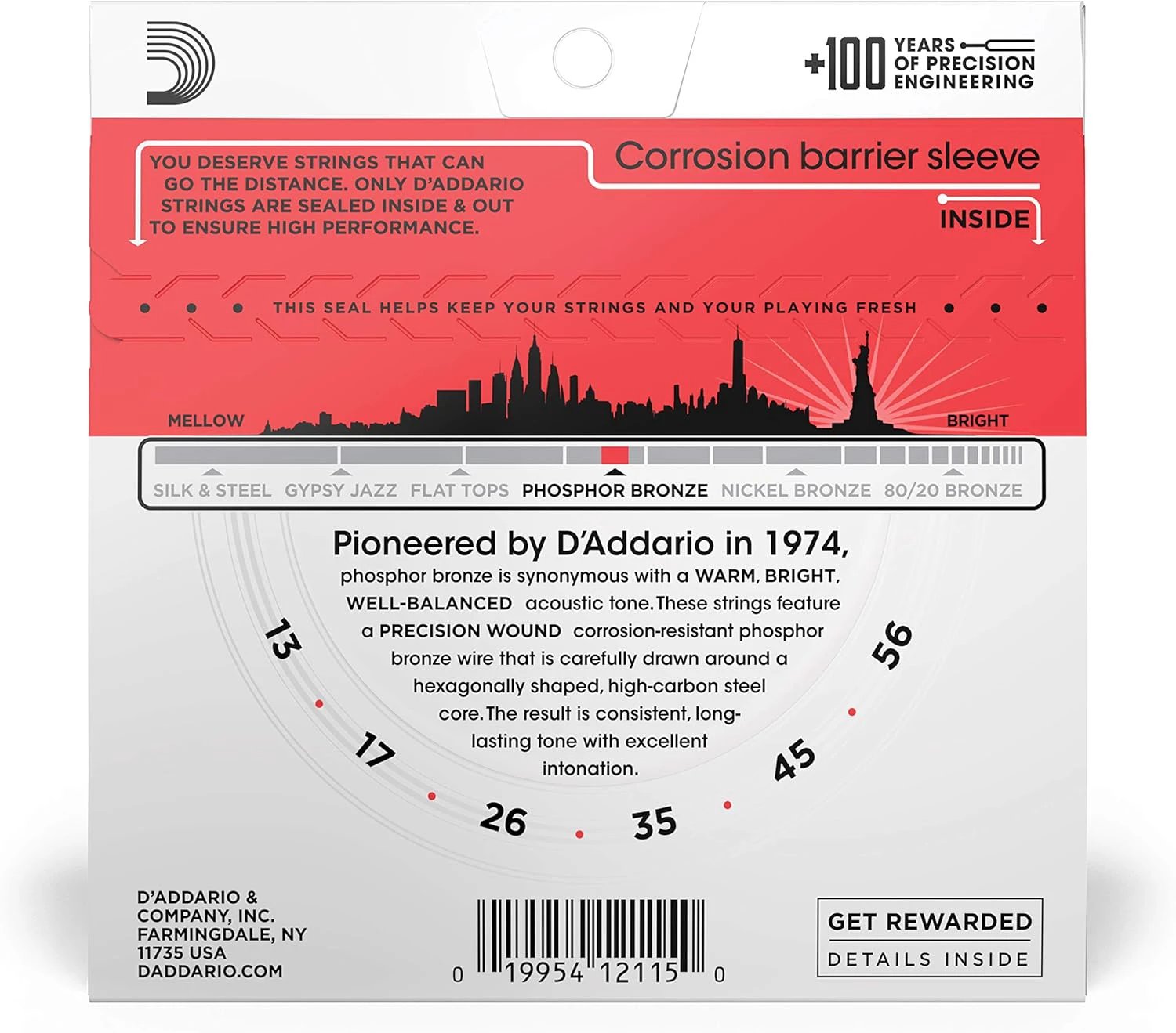 D'Addario EJ17 Phosphor Bronze Acoustic Guitar Strings, 13-56 Medium