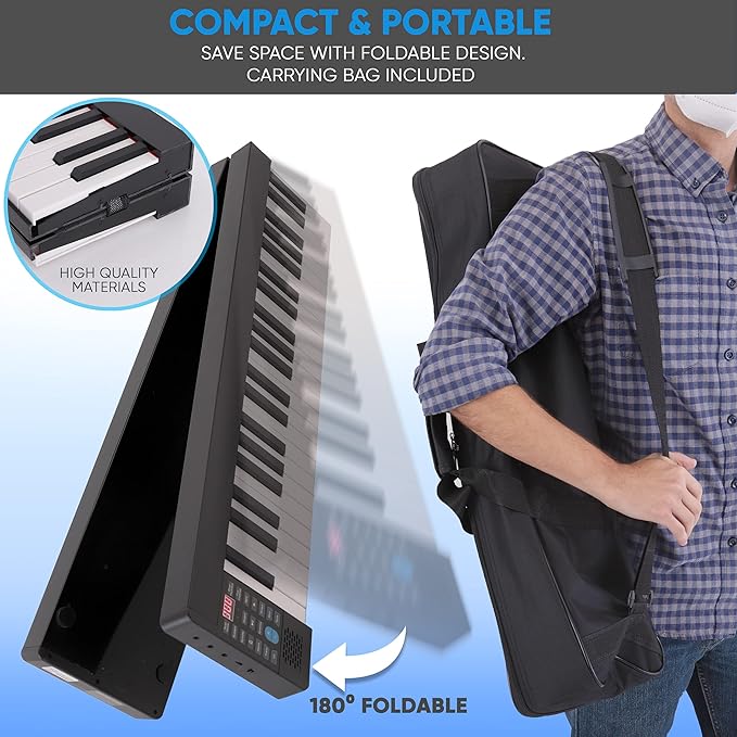 Pyle 88-Key Electric Piano Keyboard – Full Sized Bluetooth Enabled Keyboard with 28 Rhythms & Tones, Built-In Speaker, Sustain Pedal, Piano Bag, Portable Design, Ideal for Beginners and Professionals