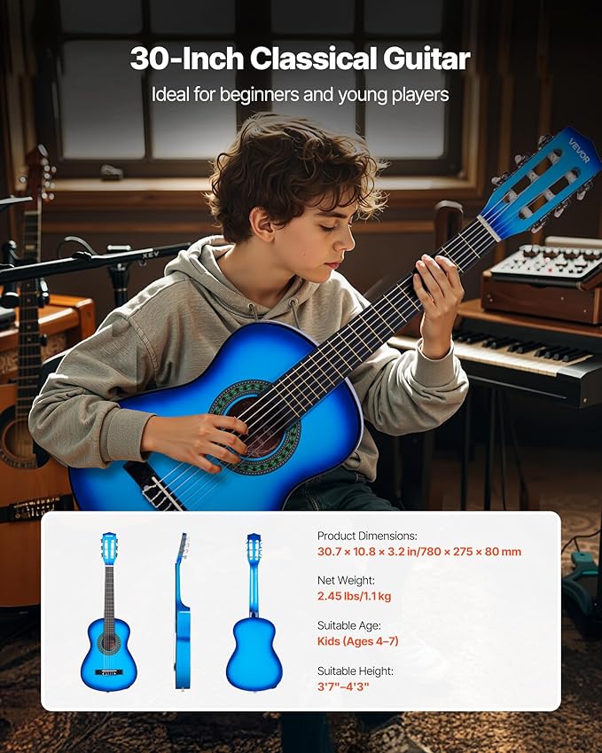 VEVOR Acoustic Guitar, Classical Guitar Starter Kit for Beginners, with Nylon Strings, Basswood Guitar, for Kids Adults Girls Boys Students
