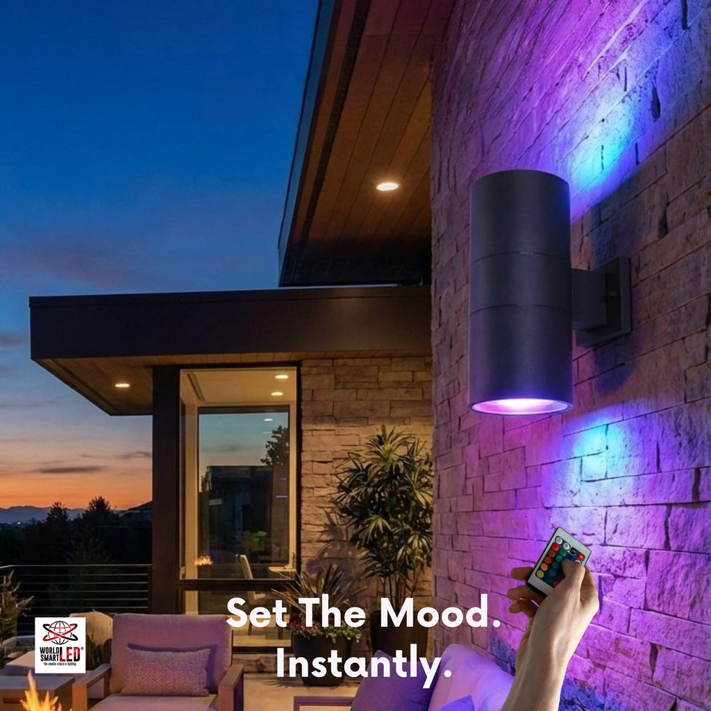 LED Up Down Light 36W RGBW 3000k | Modern Outdoor Lights for Porch Patio Light | Aluminum Cylinder and Tempered Glass Cover | Waterproof | Wall Sconce Multicolor- 2x36W RGBW (72W) Total