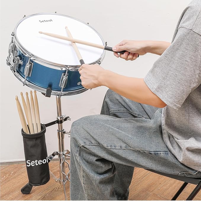 Snare Drum Set, 14" x 5.5" Marching Snare Drum with Stand & Storage Padded Bag + Silent Mute Pad + Drums Sticks + Drumstick Holder + Drums Key + Damper Gels for Adults Kids Beginners (Blue)