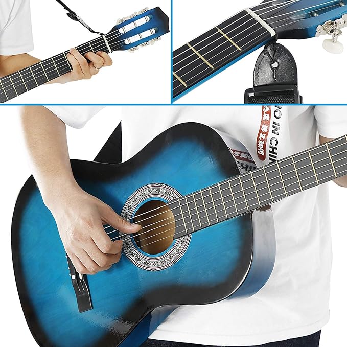 Smartxchoices 6 String 38" Acoustic Guitar w/Gig Bag Strap Pitch Pipe Extra Strings Set Pick for Kids Beginners Starter Youths Students Right-handed（Blue）