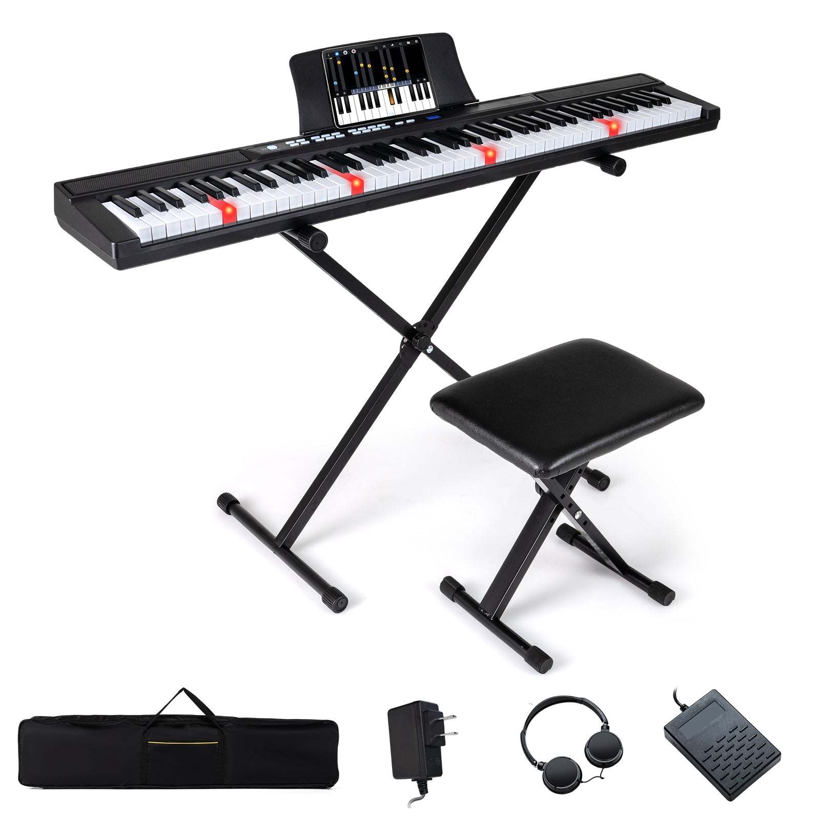 88-Key Electric Piano Keyboard with Adjustable Stand and Portable Bag