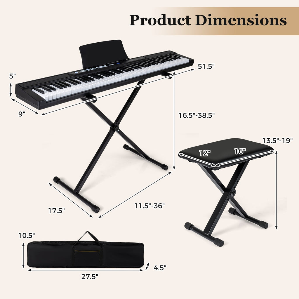 88-Key Electric Piano Keyboard with Adjustable Stand and Portable Bag