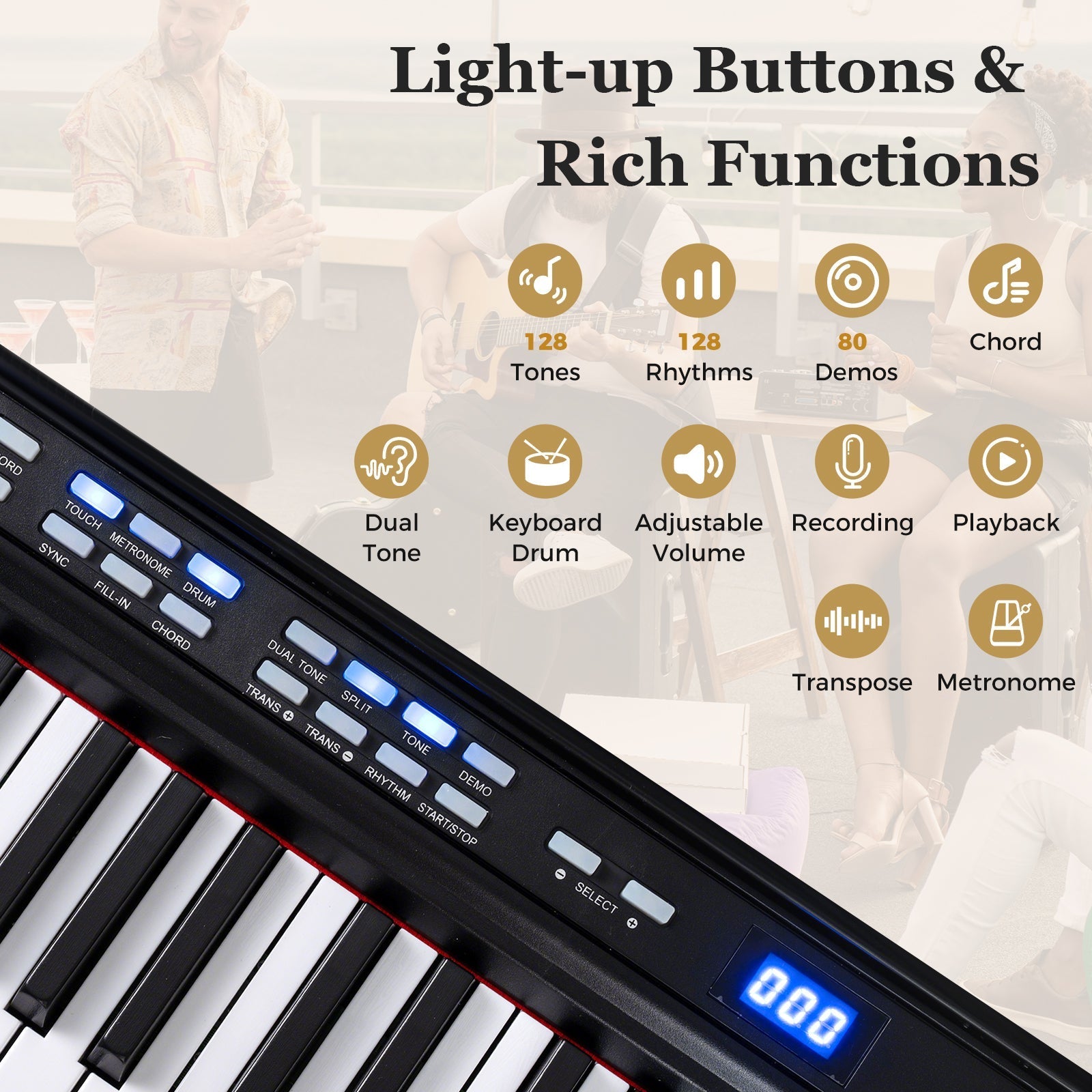 88-Key Electric Piano Keyboard with Adjustable Stand and Portable Bag