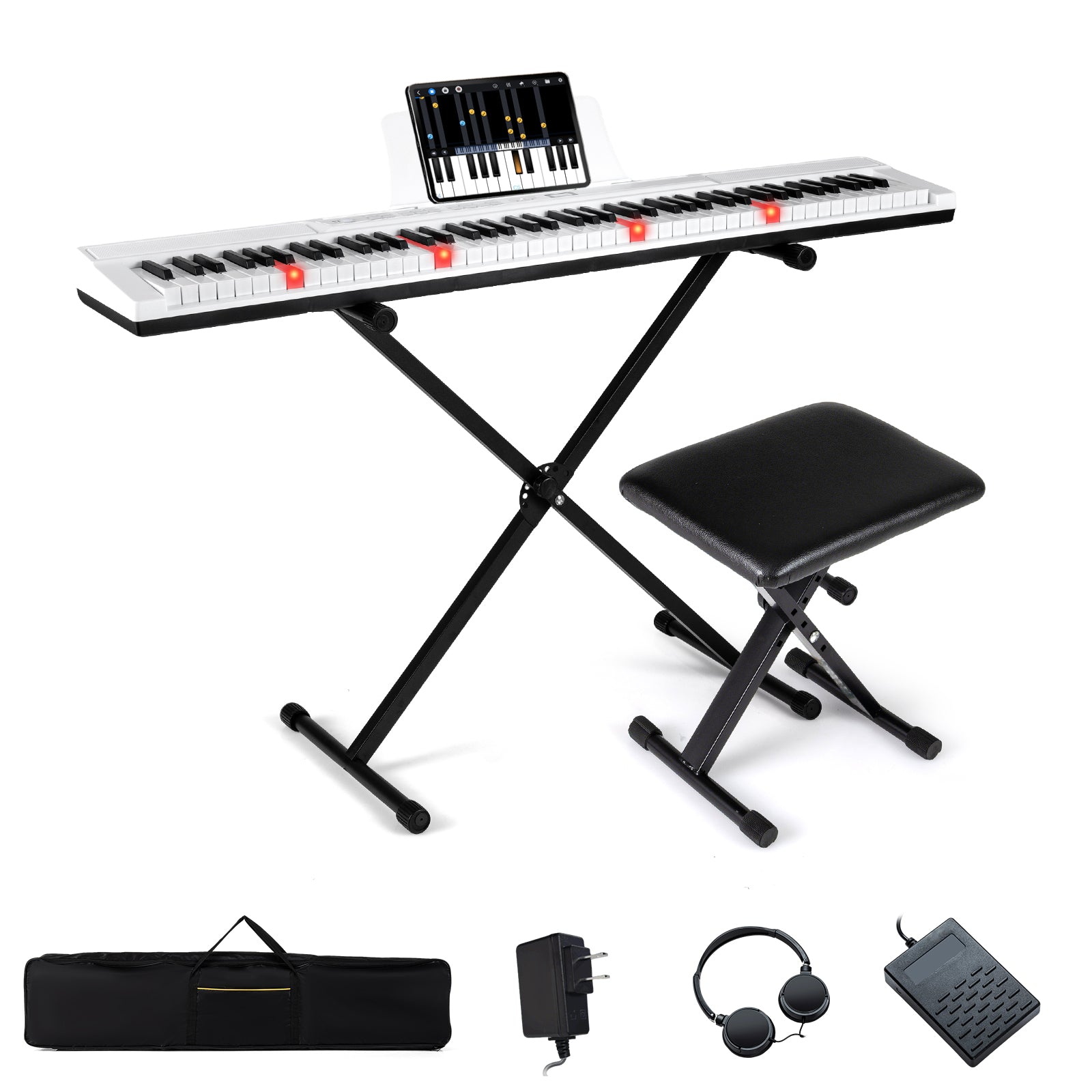 88-Key Electric Piano Keyboard with Adjustable Stand and Portable Bag