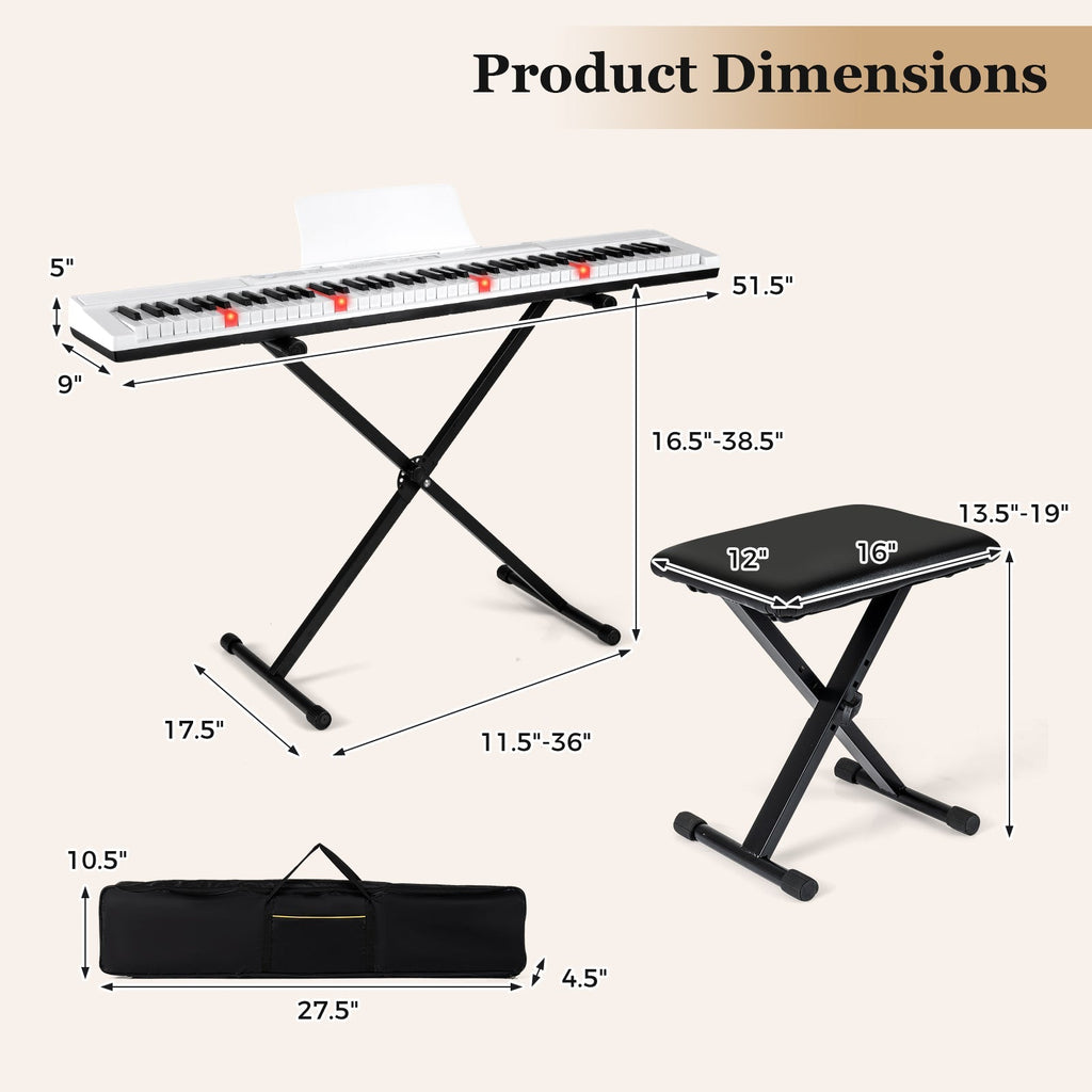 88-Key Electric Piano Keyboard with Adjustable Stand and Portable Bag