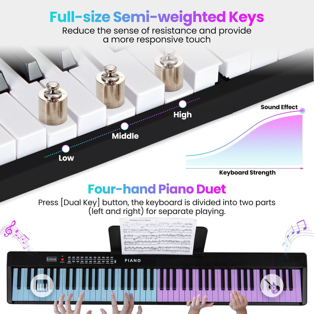 88 Key Foldable Electric Keyboard Piano with Wireless MIDI and Dual Speakers