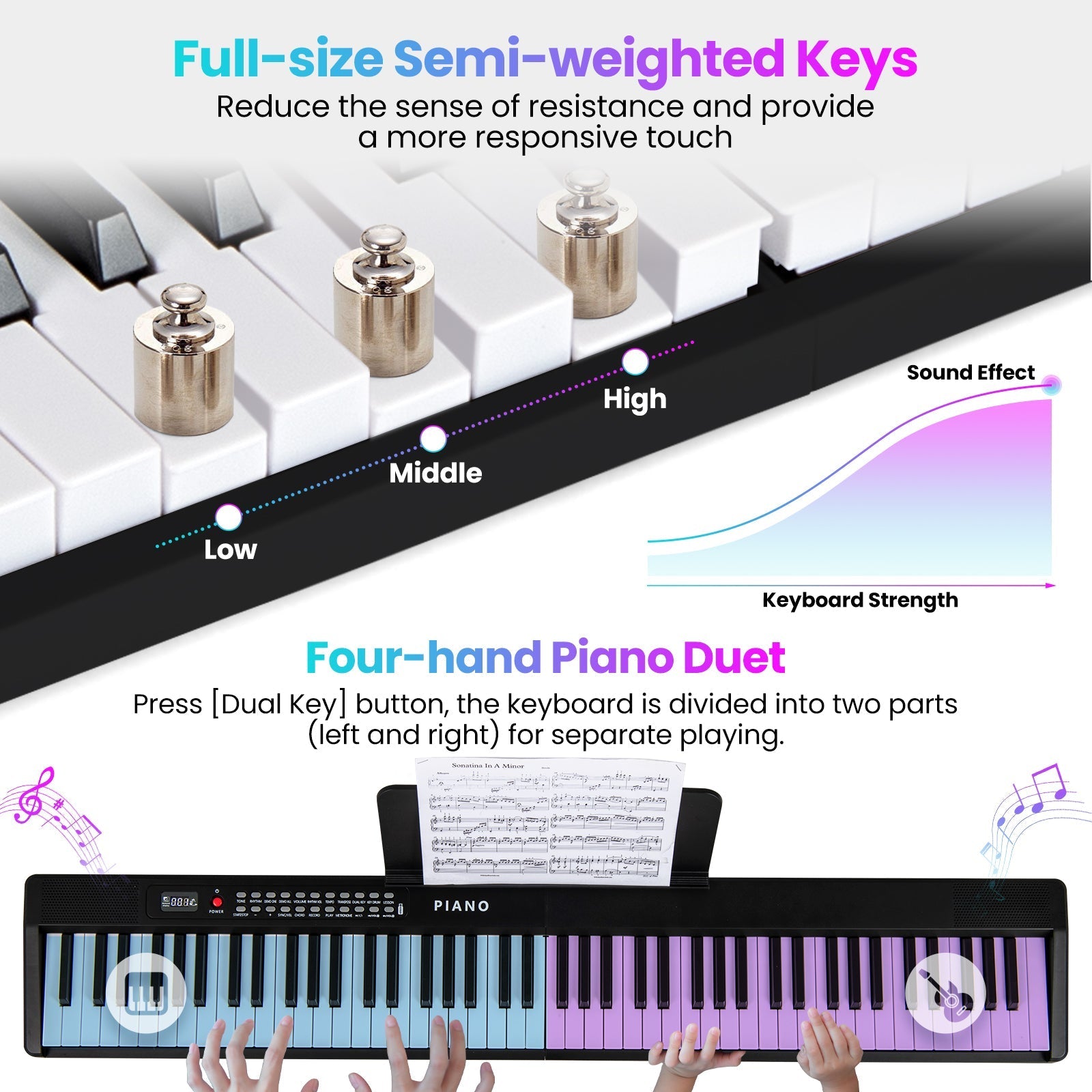 88 Key Foldable Electric Keyboard Piano with Wireless MIDI and Dual Speakers