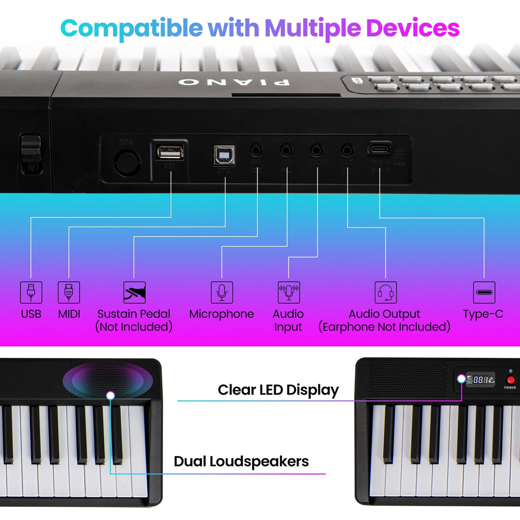 88 Key Foldable Electric Keyboard Piano with Wireless MIDI and Dual Speakers