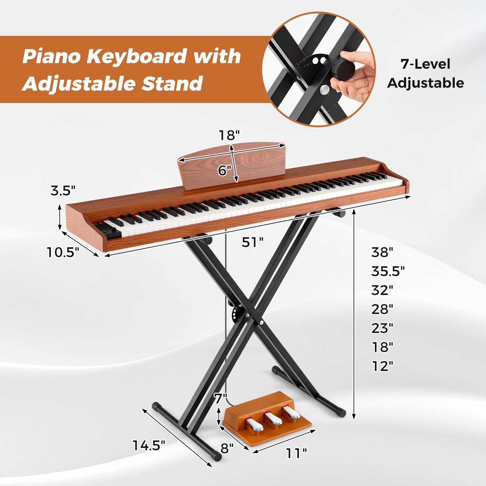 88-Key Keyboard Piano Set with Adjustable Stand