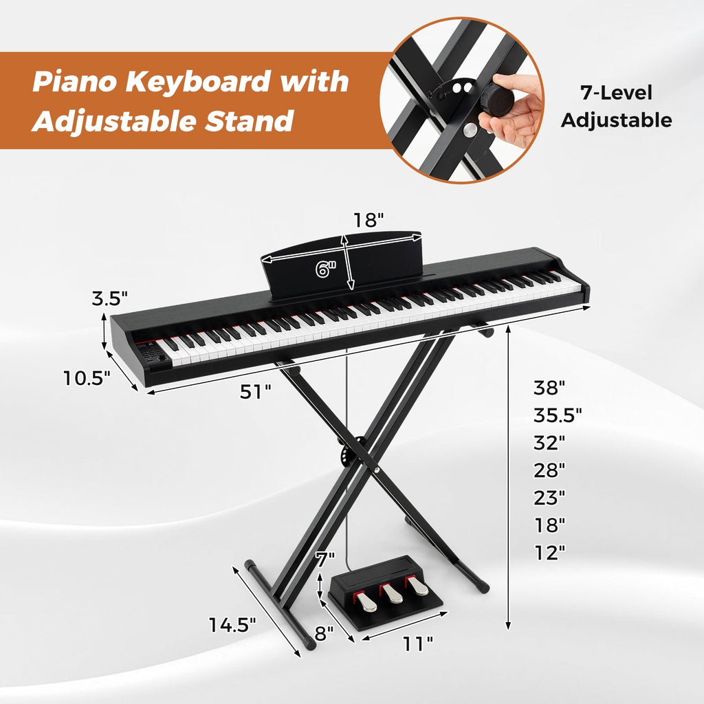 88-Key Keyboard Piano Set with Adjustable Stand
