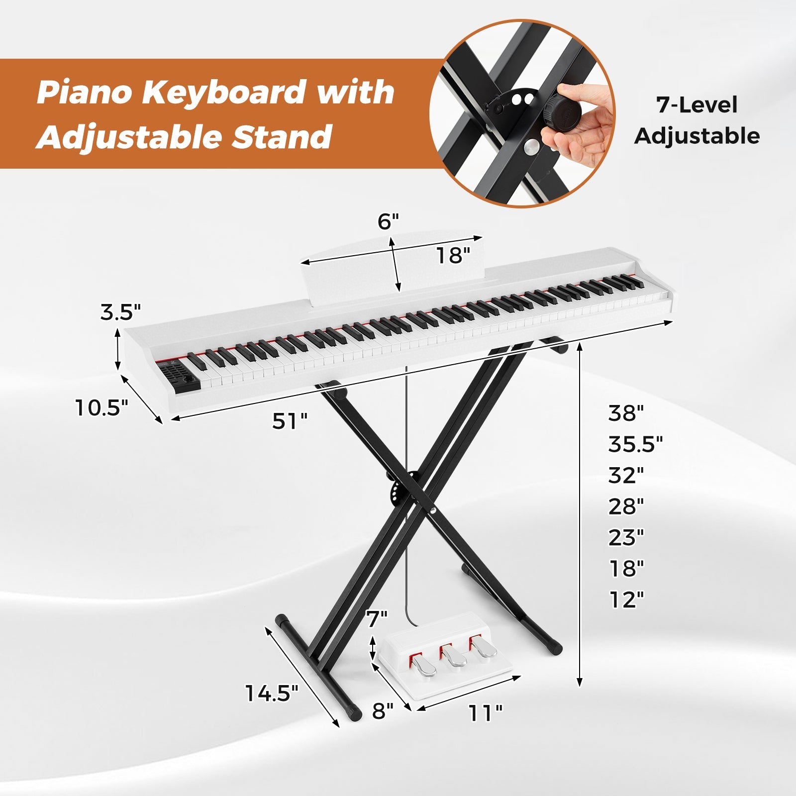 88-Key Keyboard Piano Set with Adjustable Stand