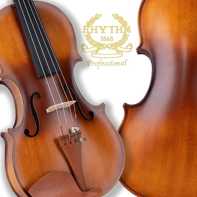 Rhythm Violin Set for Beginners,Acoustic Violins Starter Kit Package for Student,Beginners Fiddle with Hard Case, Rosin, Shoulder Rest, Bow, and Extra Strings (MATTE, Full)