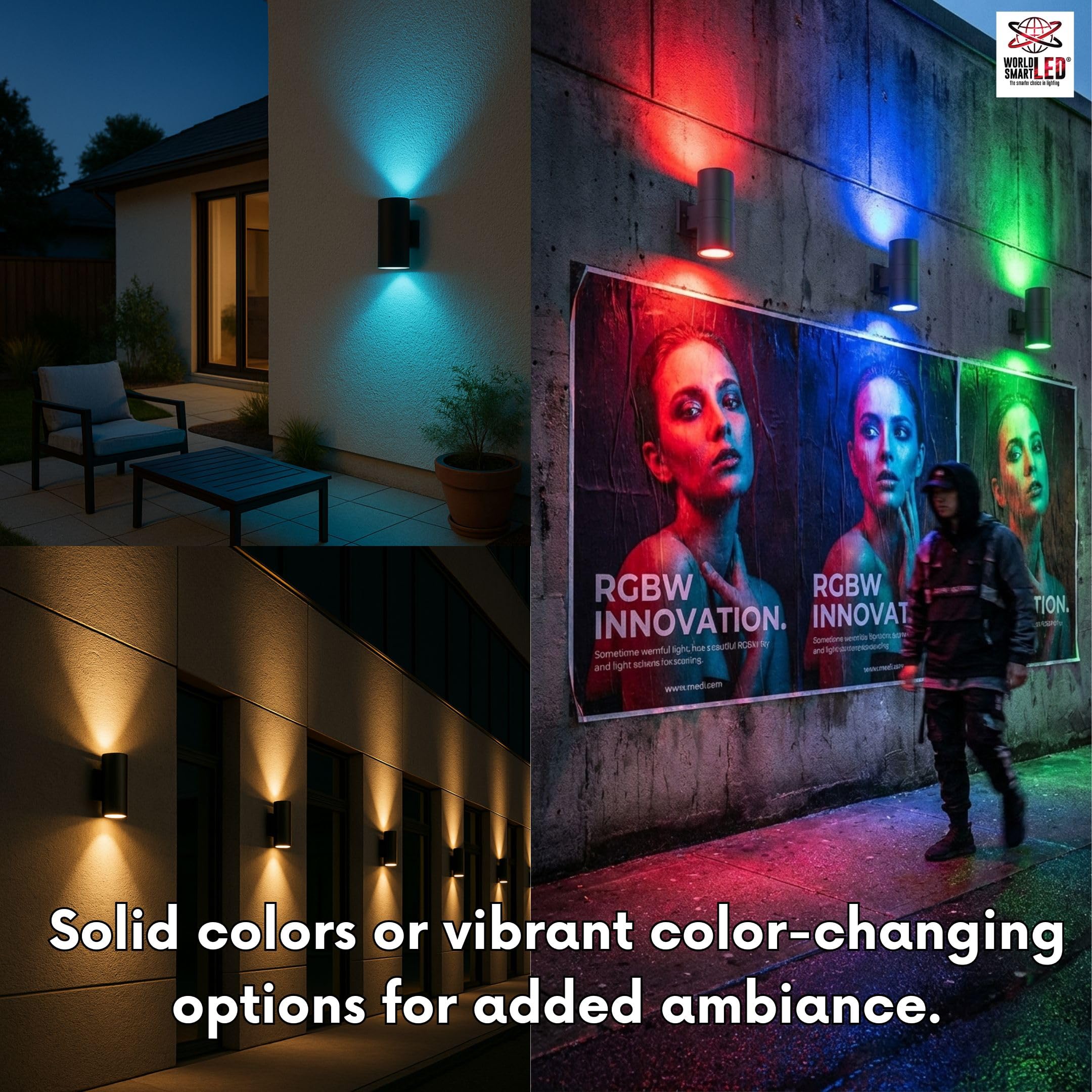 LED Up Down Light 36W RGBW 3000k | Modern Outdoor Lights for Porch Patio Light | Aluminum Cylinder and Tempered Glass Cover | Waterproof | Wall Sconce Multicolor- 2x36W RGBW (72W) Total