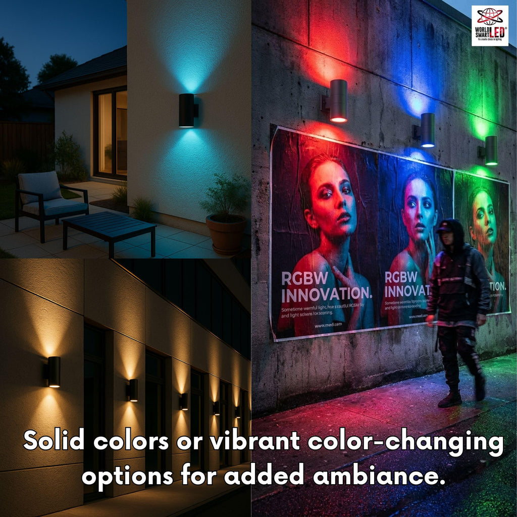 LED Up Down Light 18W RGBW 3000k | Modern Outdoor Lights for Porch Patio Light | Aluminum Cylinder and Tempered Glass Cover | Waterproof | Wall Sconce Multicolor- 2x18W RGBW (36W) Total
