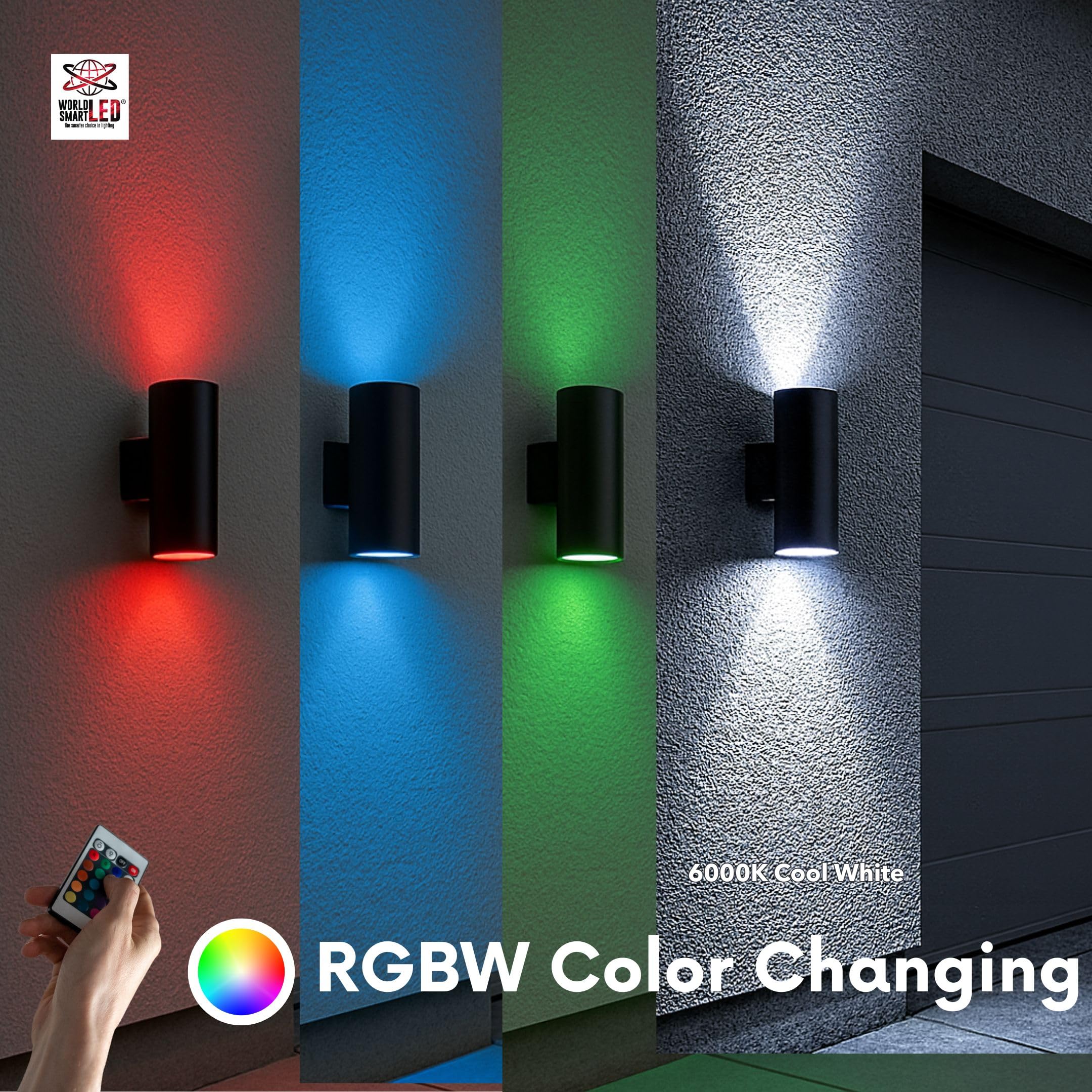 World Smart LED 24W RGBW Modern Outdoor Up Down Light - for Porch Patio Light | Aluminum Cylinder and Tempered Glass Cover | Waterproof Wall Sconce | Multicolor- 24W RGBW - 6000K Cool White