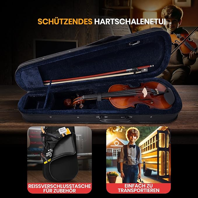 Pyle 1/4 Size Beginner Violin Starter Kit, Violin Starter Package with Travel Case & Bow, Extra Strings, Digital Tuner, Shoulder Rest & Cleaning Cloth for Students, Kids, Adults