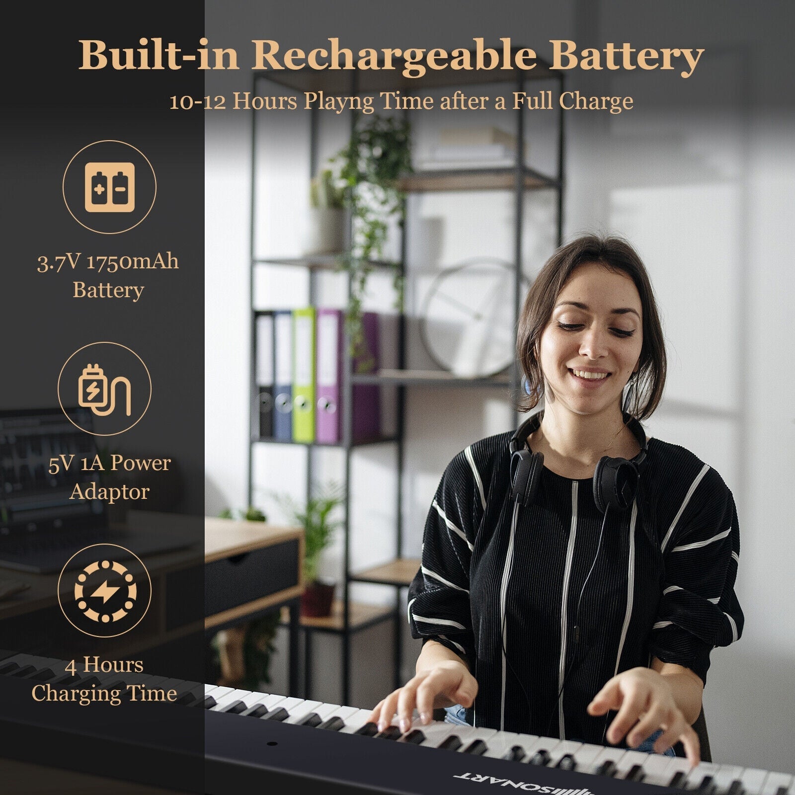 88-Key Folding Electric Lighted Piano Full-Size Portable Keyboard MIDI