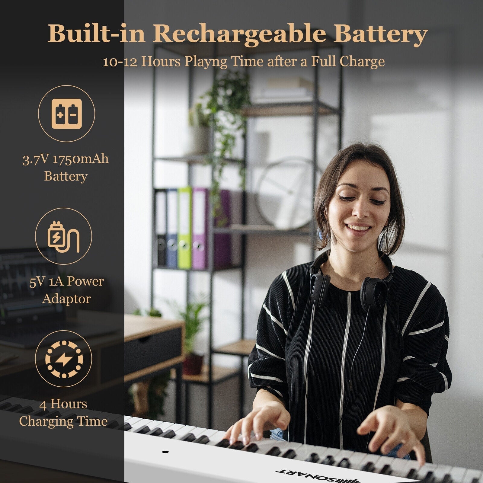88-Key Folding Electric Lighted Piano Full-Size Portable Keyboard MIDI