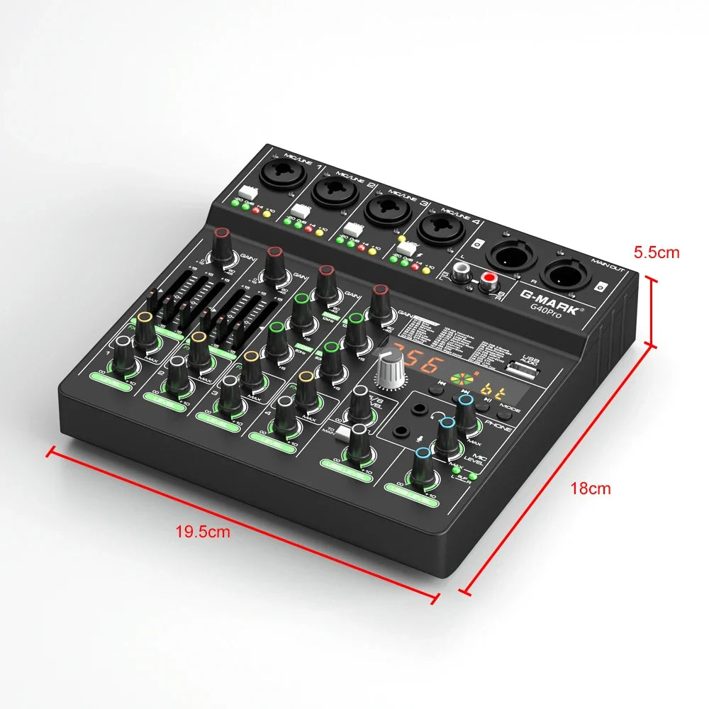 Audio Mixer G-MARK G40PRO 4-Channel Mixing Console With RCA Input And XLR Connectivity