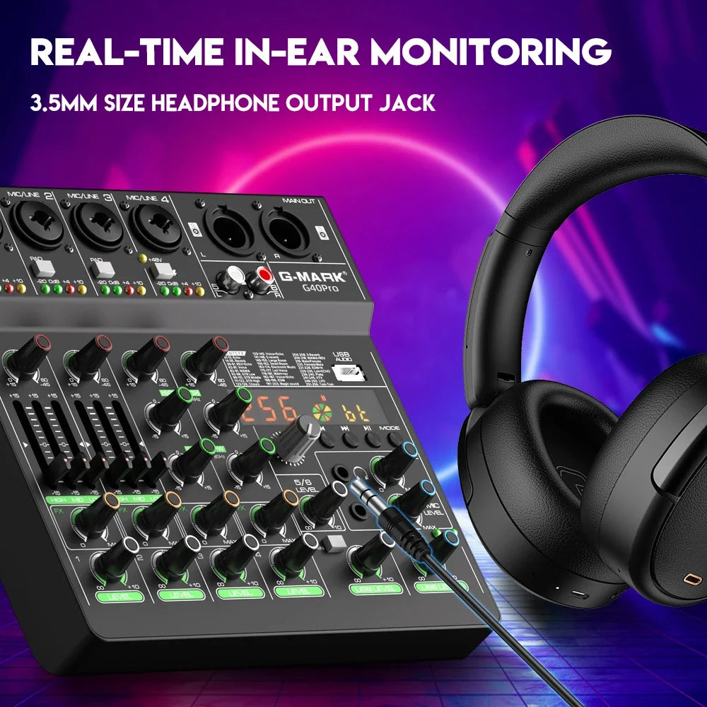 Audio Mixer G-MARK G40PRO 4-Channel Mixing Console With RCA Input And XLR Connectivity