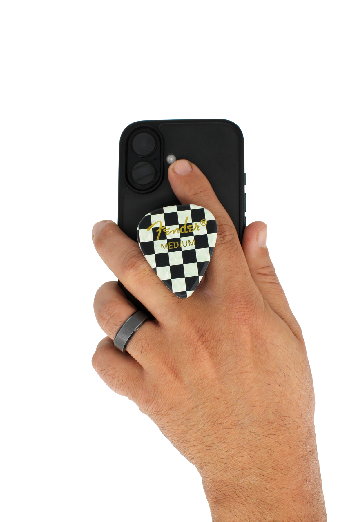 Fender guitar pick phone grip (Checkered)