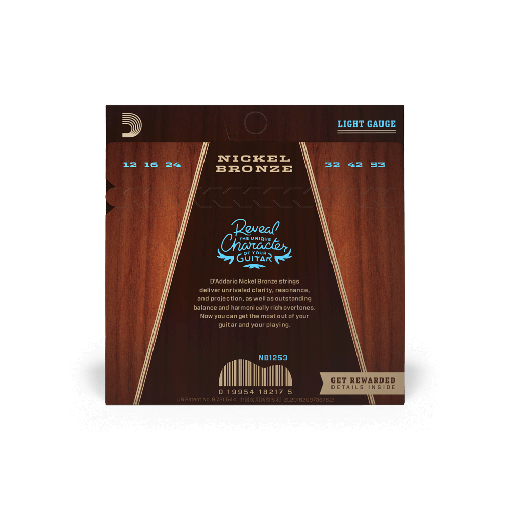 D'Addario 12-53 Regular Light Nickel Bronze Acoustic Strings