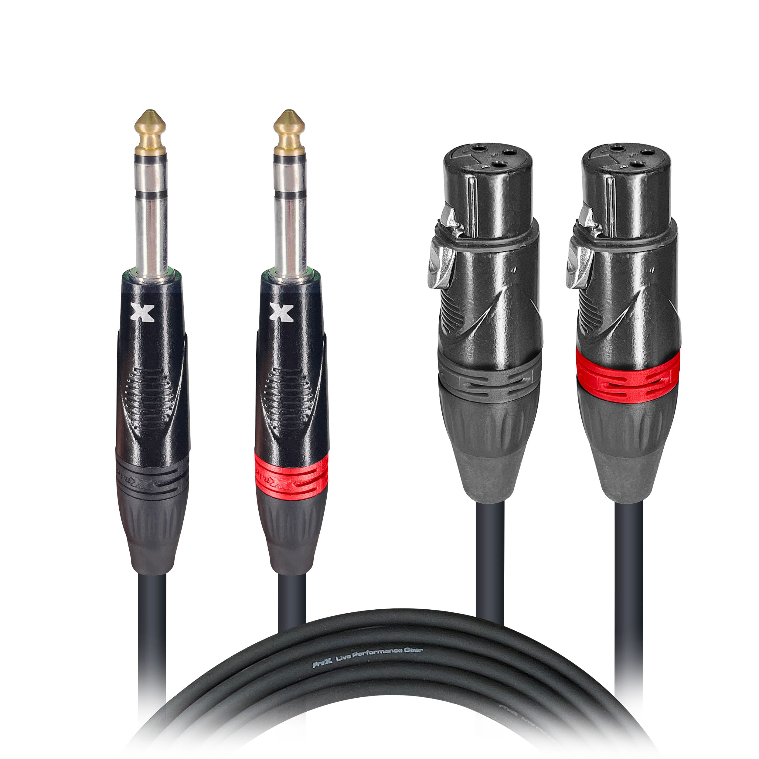 ProX 10 Ft. Balanced Dual 1/4" TRS-M to Dual XLR3-F High Performance Audio Cable
