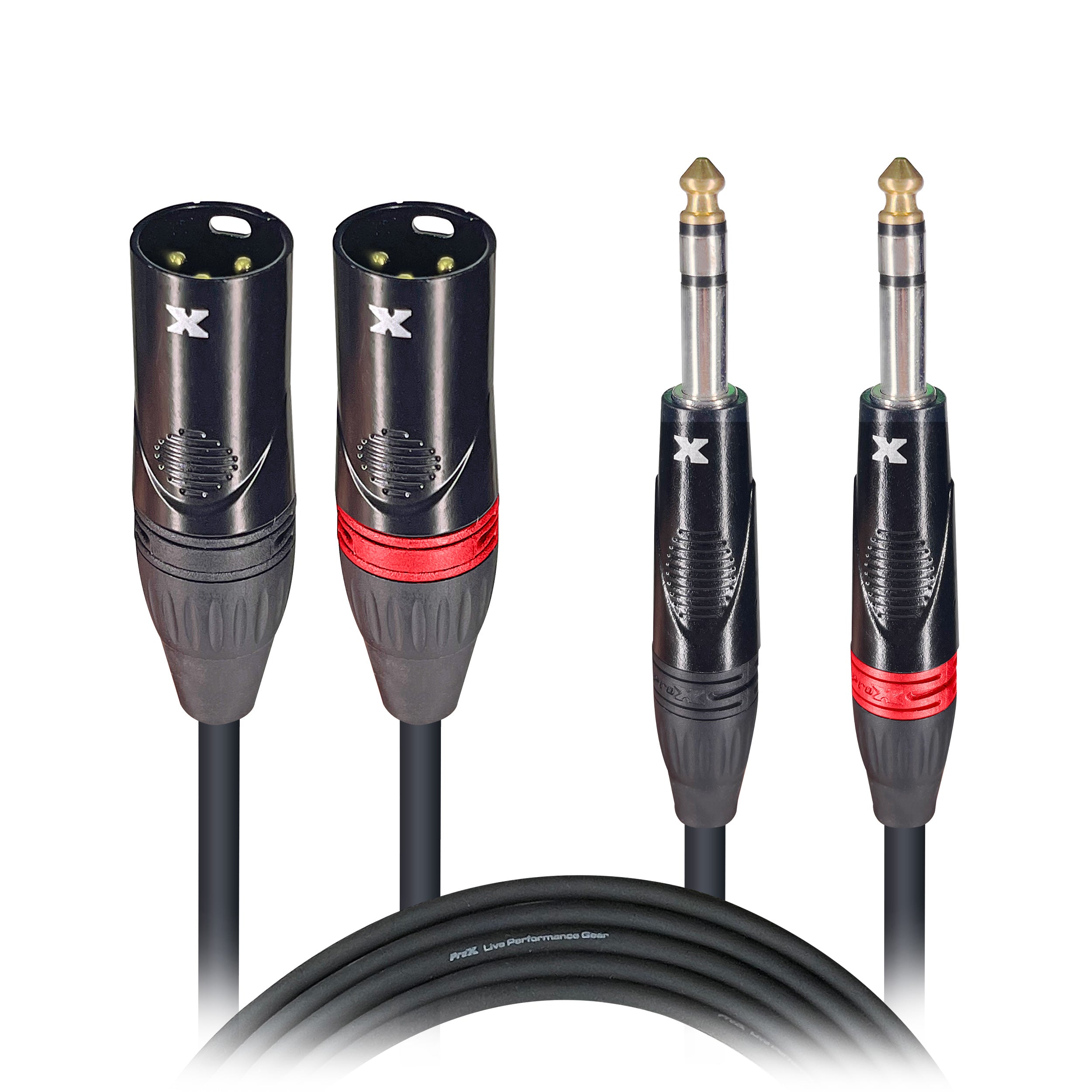 ProX 10 Ft. Balanced Dual 1/4" TRS-M to Dual XLR3-M High Performance Audio Cable