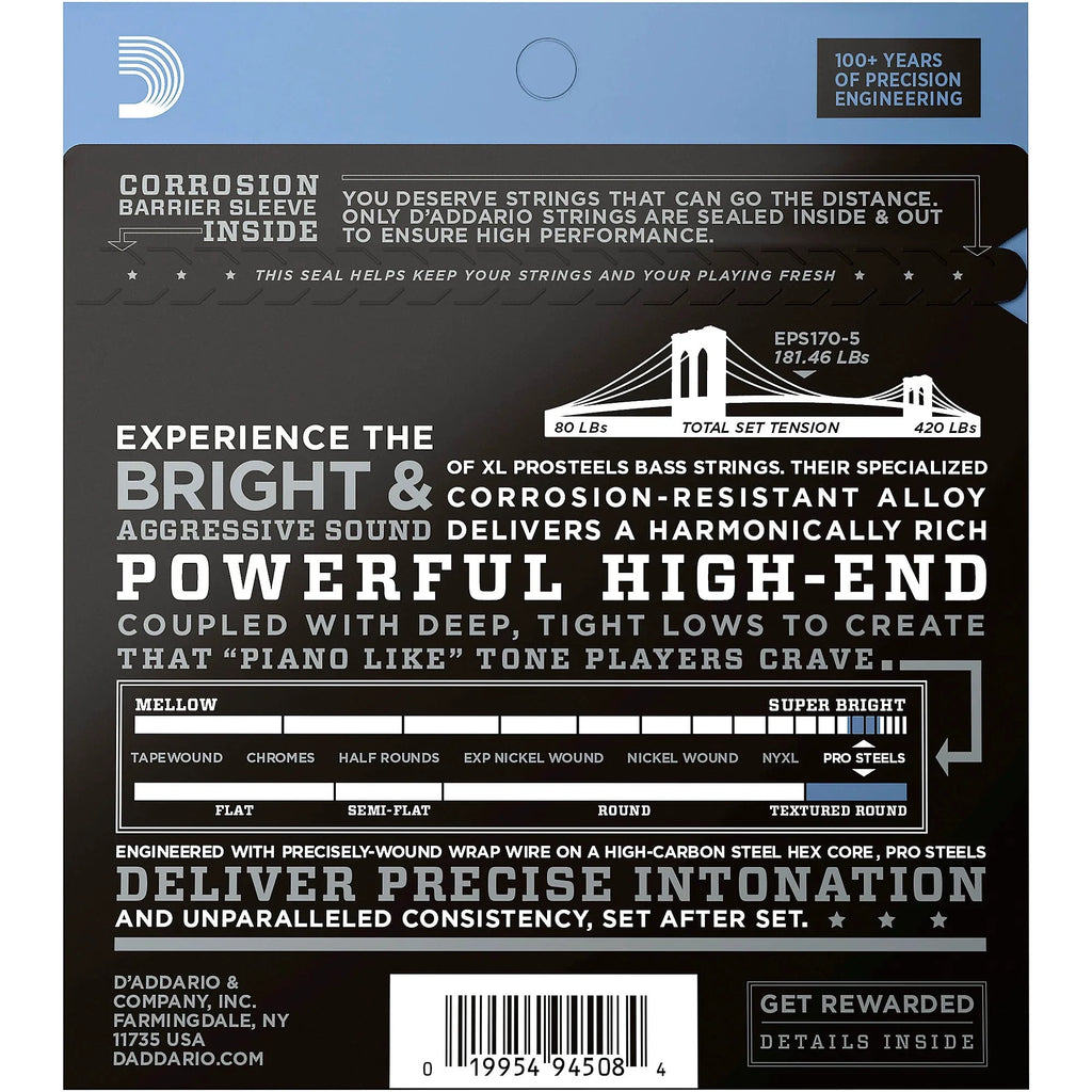 D’Addario EXL170-5 XL Nickel Bass Strings – 45-130 Regular Light (5-String, Long Scale)