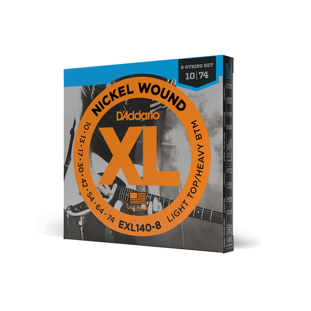 D’Addario EXL140-8 XL Nickel Electric Guitar Strings – 10-74 Light Top / Heavy Bottom (8-String)