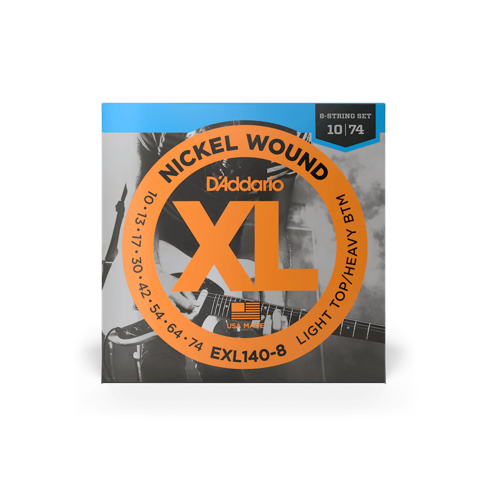 D’Addario EXL140-8 XL Nickel Electric Guitar Strings – 10-74 Light Top / Heavy Bottom (8-String)