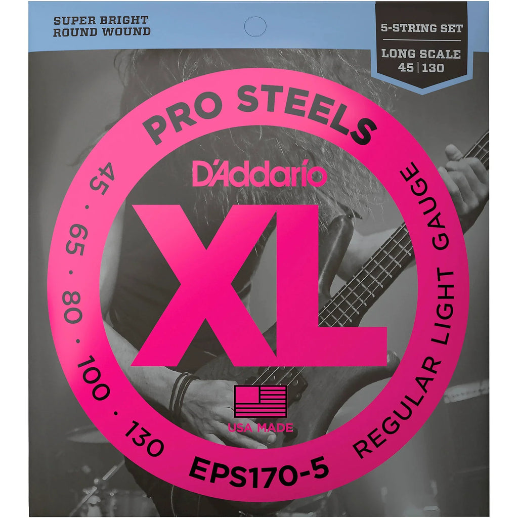 D’Addario EXL170-5 XL Nickel Bass Strings – 45-130 Regular Light (5-String, Long Scale)