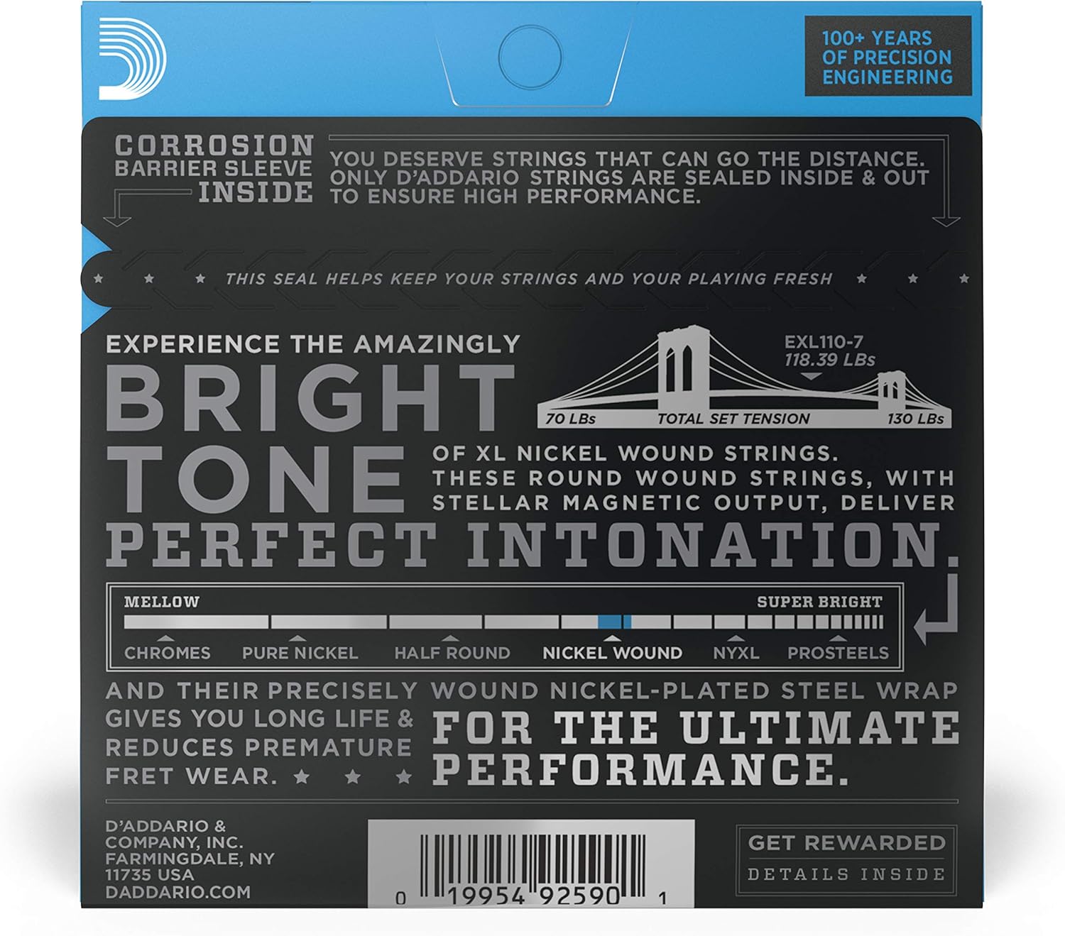 D’Addario EXL110-7 XL Nickel Electric Guitar Strings – 10-59 Regular Light (7-String)