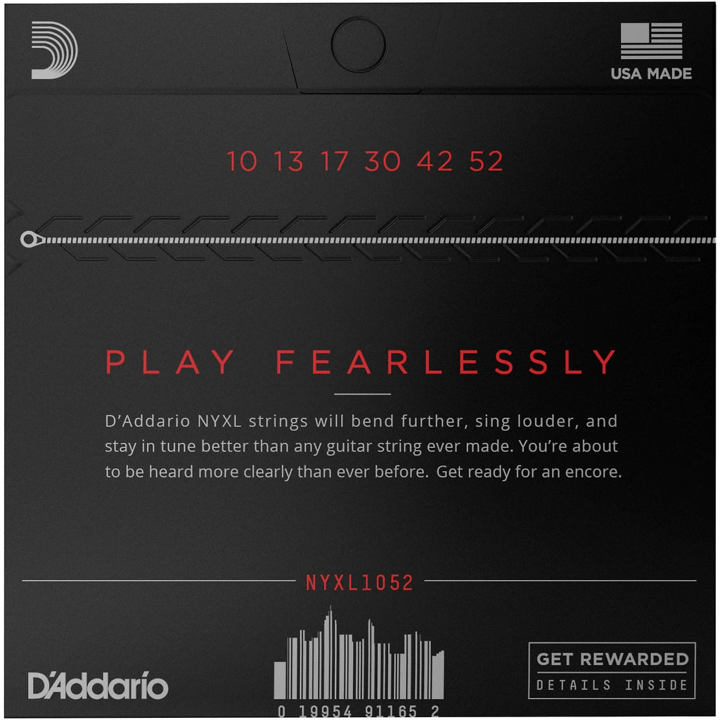 D'Addario NYXL1052 NYXL Electric Guitar Strings, 10-52 Light Top/Heavy Bottom