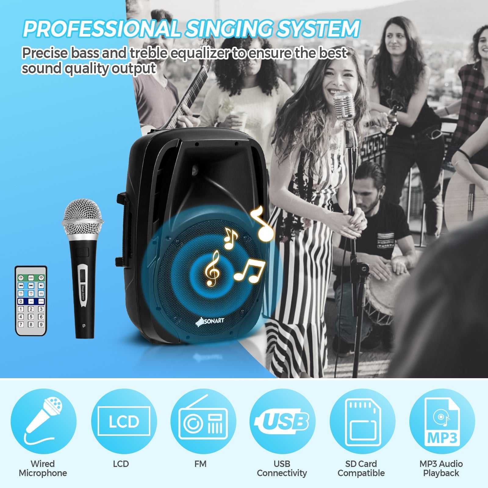 Dual 10 Inch 1600W Powered Mic Speaker Speakers with Bluetooth