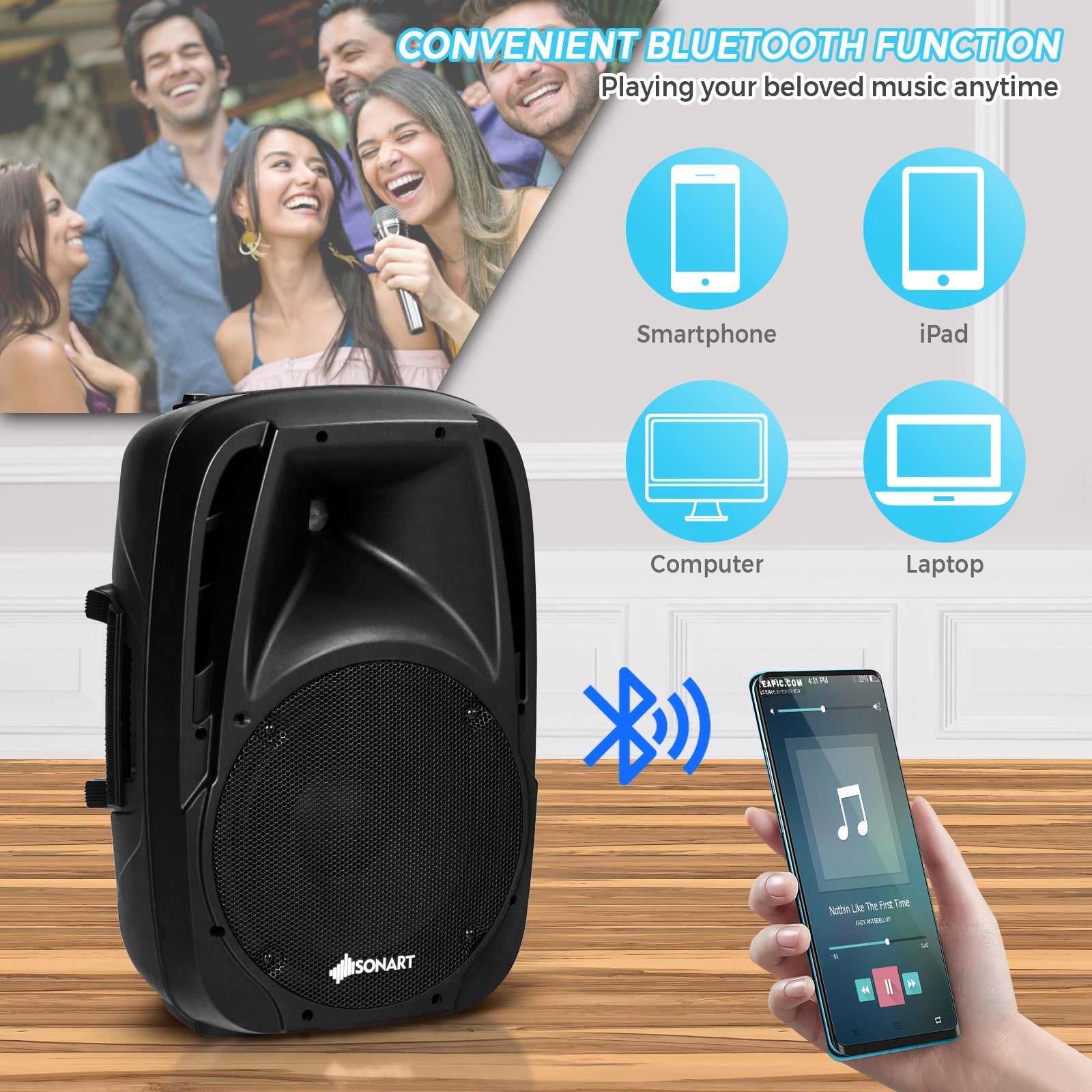 Dual 10 Inch 1600W Powered Mic Speaker Speakers with Bluetooth
