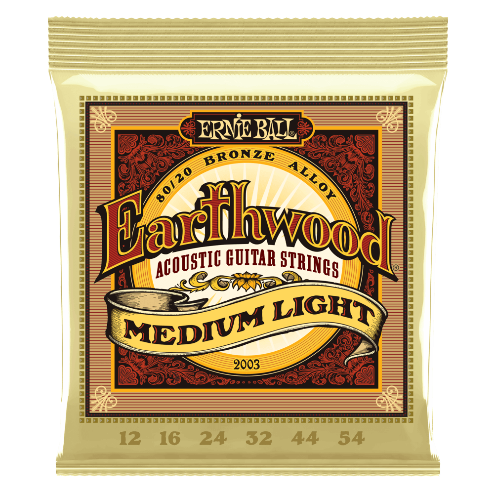 Ernie Ball 12-54 Medium Light Earthwood 80/20 Bronze Acoustic Guitar Strings P02003