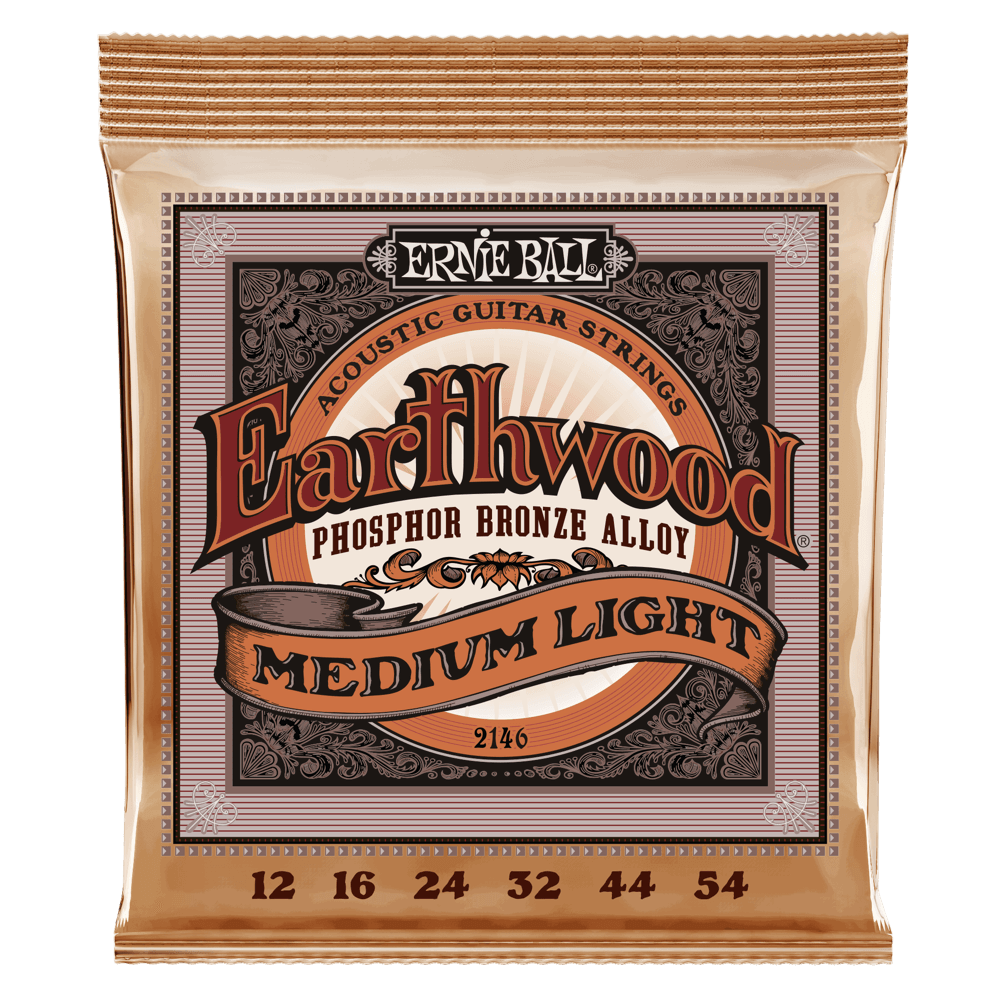 Ernie Ball 12-54 Medium Light Earthwood Phosphor Bronze Acoustic Guitar Srings P02146