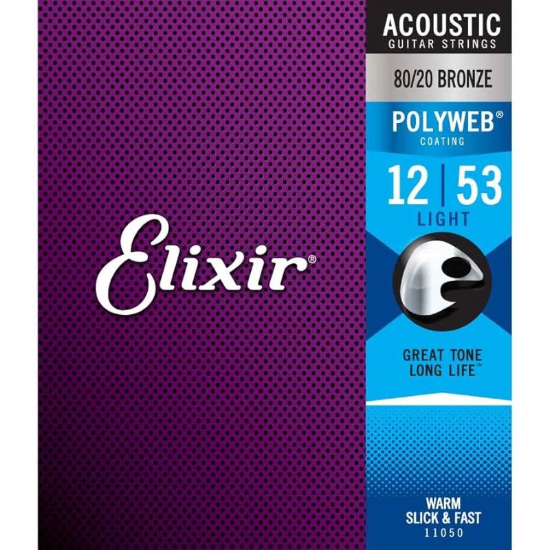 Elixir 11050 Phosphor Bronze with Polyweb Coating Acoustic Guitar Strings, 12-53 Light/Medium
