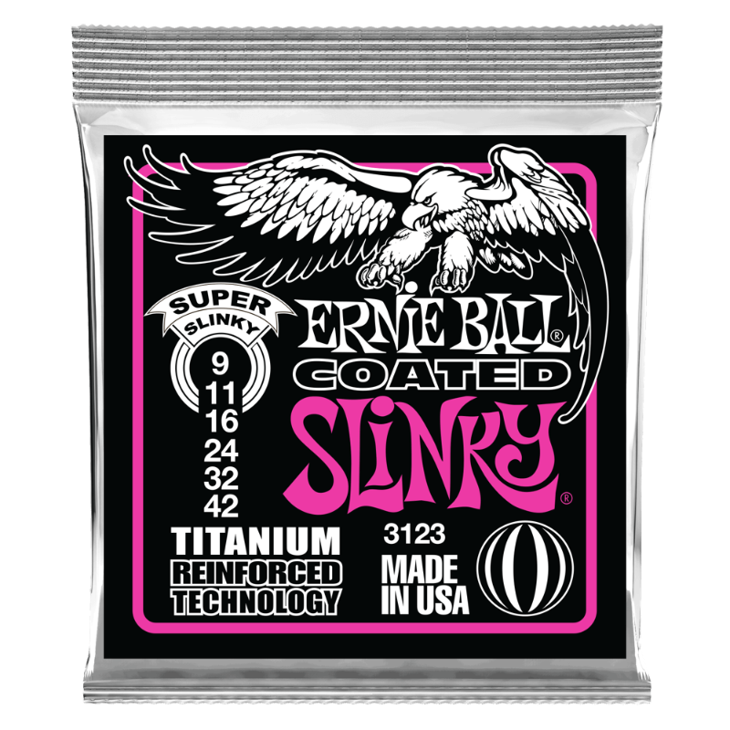 Ernie Ball 9-42 Super Slinky, Coated Titanium RPS Electric Guitar Strings P03123